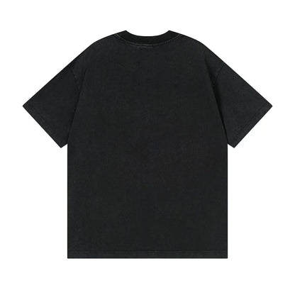 260113 New high-quality striped woven fabric washed snowflake T-shirt