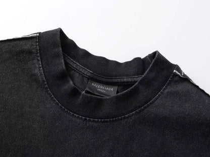 260113 New high-quality striped woven fabric washed snowflake T-shirt