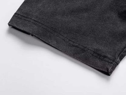 260113 New high-quality striped woven fabric washed snowflake T-shirt