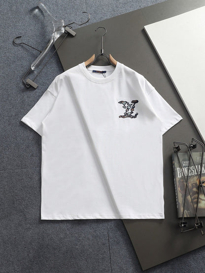 260113 New high-quality classic patchwork embroidered T-shirt