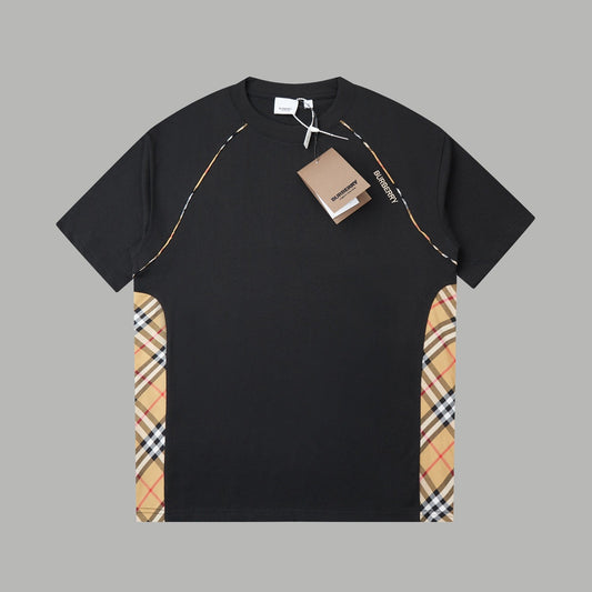 260120 New high-quality checked patchwork embroidered T-shirt