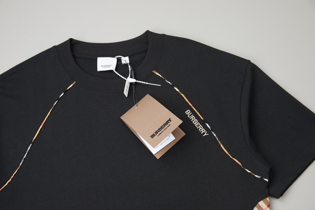 260120 New high-quality checked patchwork embroidered T-shirt