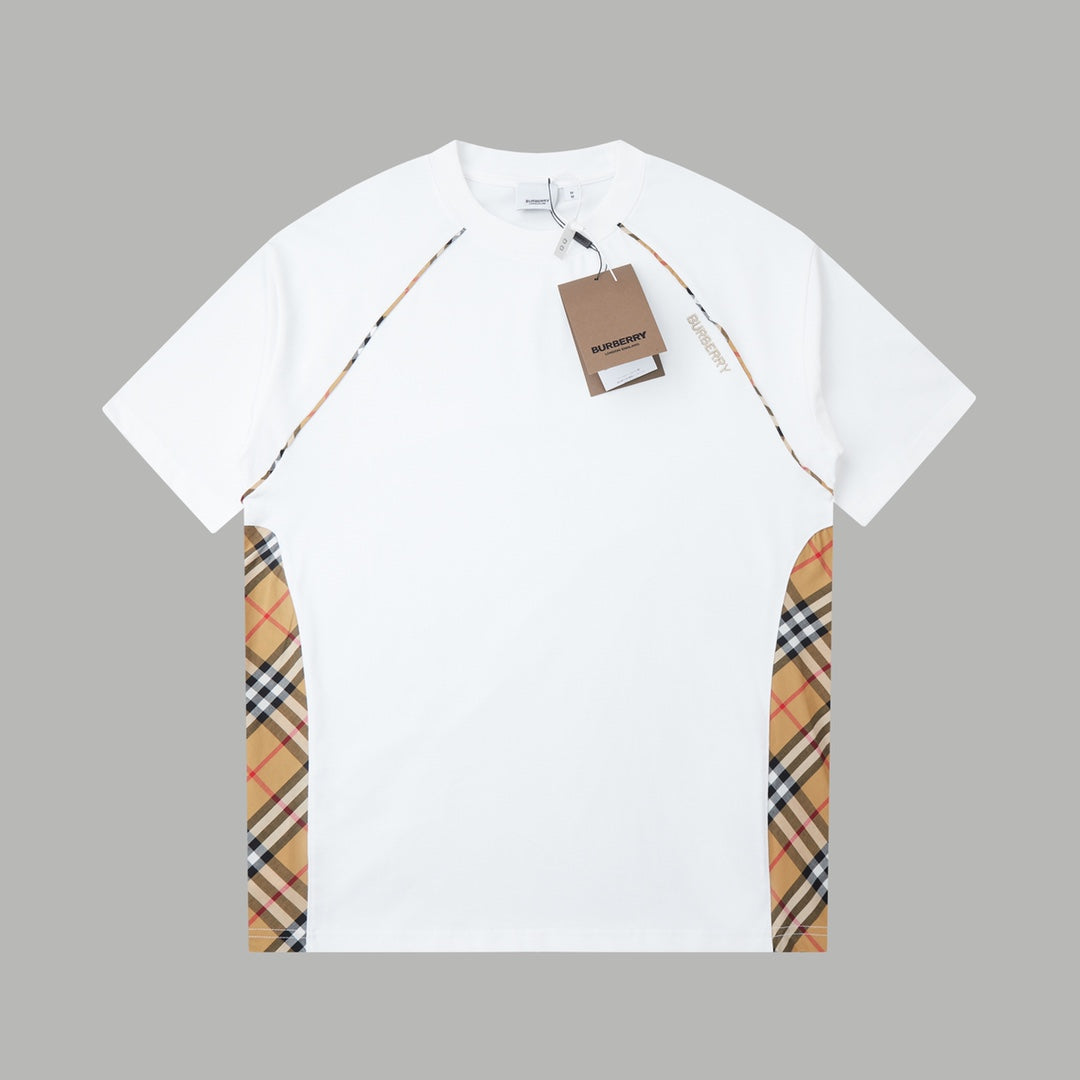 260120 New high-quality checked patchwork embroidered T-shirt