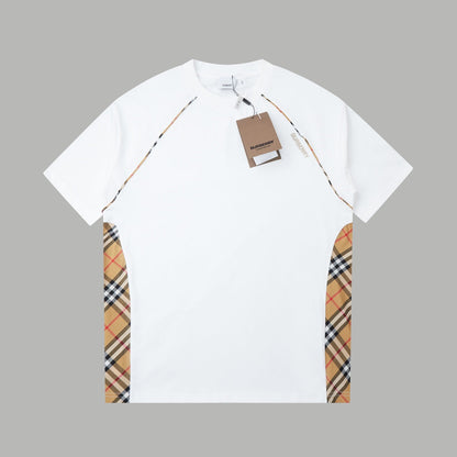 260120 New high-quality checked patchwork embroidered T-shirt