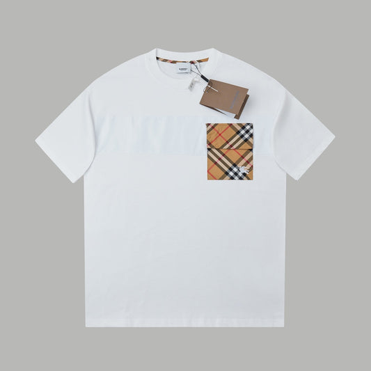 260120 New high-quality checked patchwork embroidered T-shirt