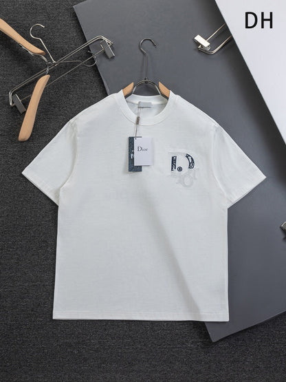 260120 New high-quality embroidered patchwork color-matched T-shirt