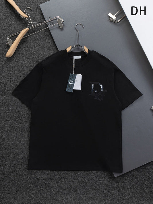 260120 New high-quality embroidered patchwork color-matched T-shirt