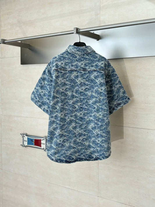 260120 New high-quality washed full-print jacquard denim jacket