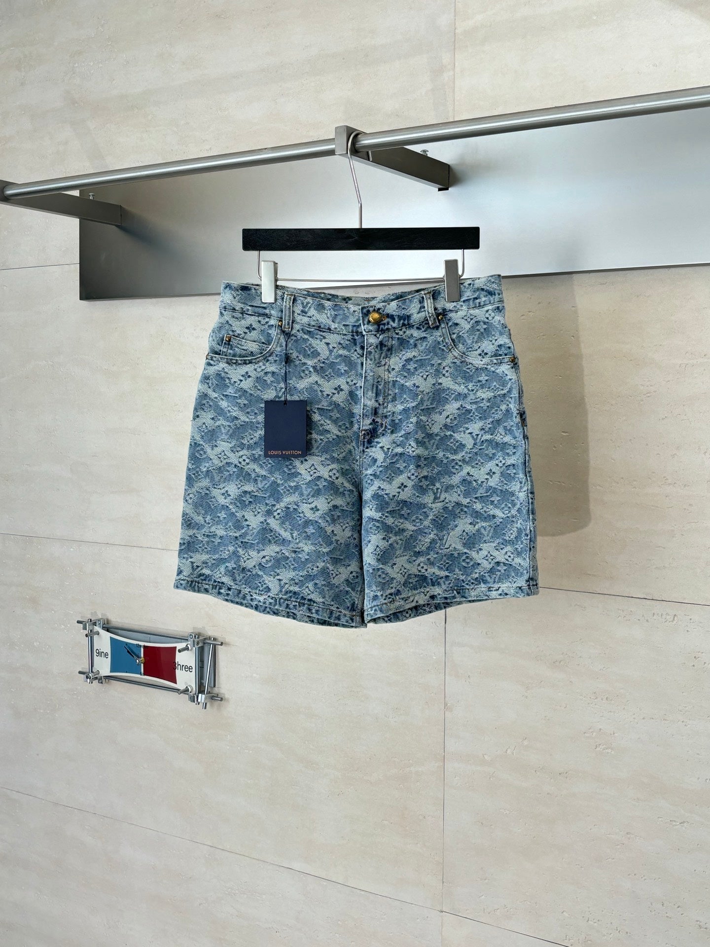260120 New high-quality washed full-print jacquard denim shorts