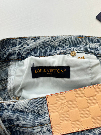 260120 New high-quality washed full-print jacquard denim shorts