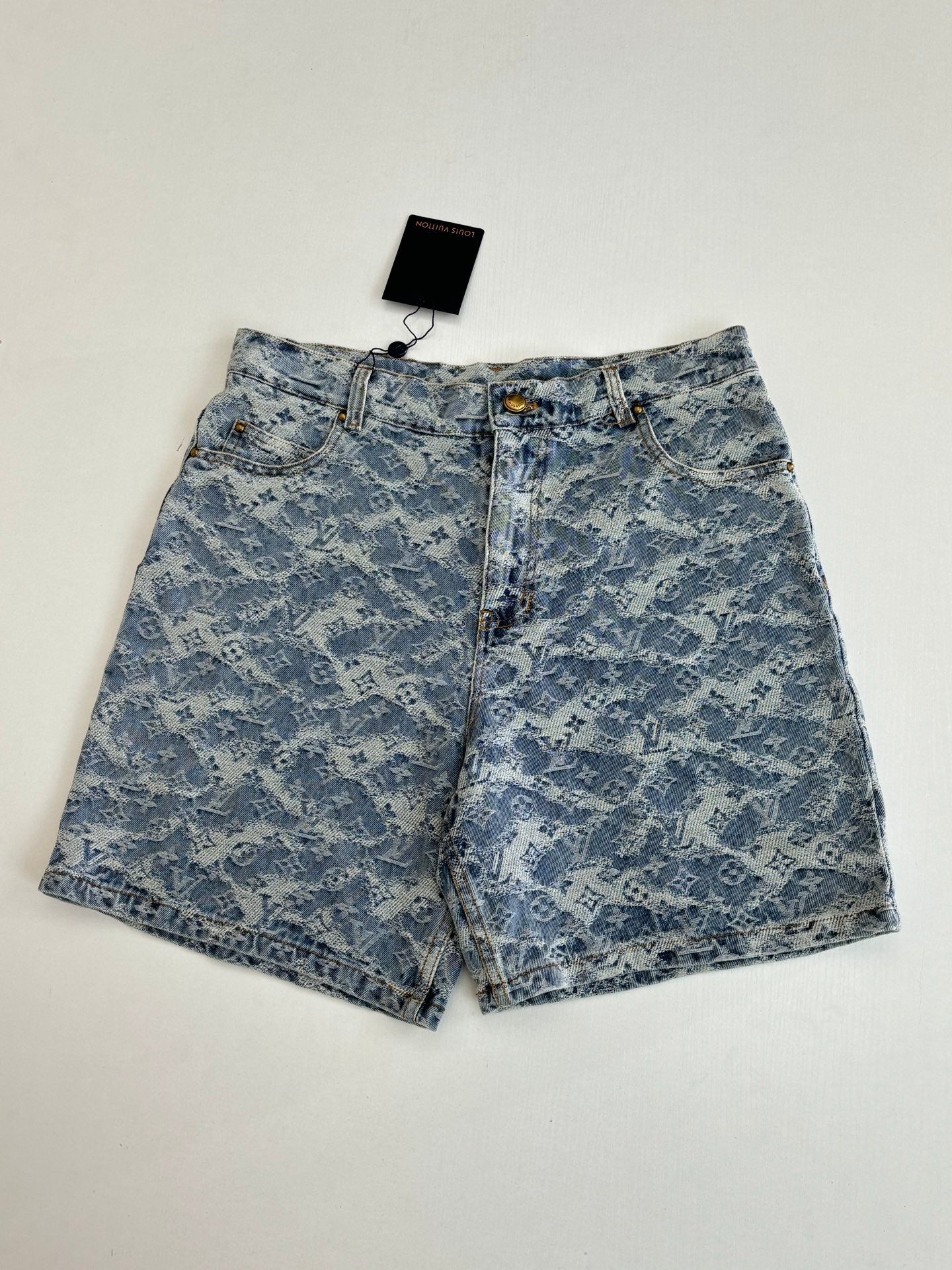 260120 New high-quality washed full-print jacquard denim shorts