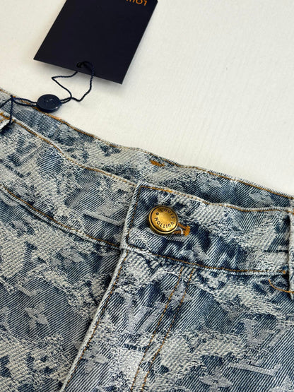 260120 New high-quality washed full-print jacquard denim shorts