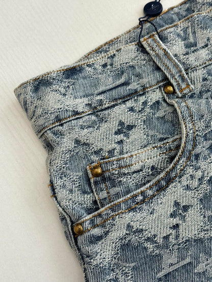 260120 New high-quality washed full-print jacquard denim shorts