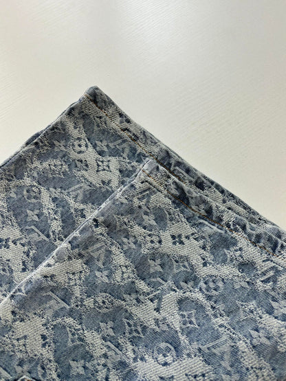 260120 New high-quality washed full-print jacquard denim shorts