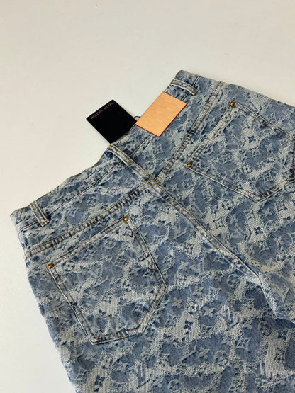 260120 New high-quality washed full-print jacquard denim shorts