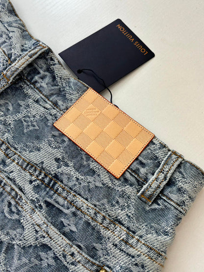 260120 New high-quality washed full-print jacquard denim shorts