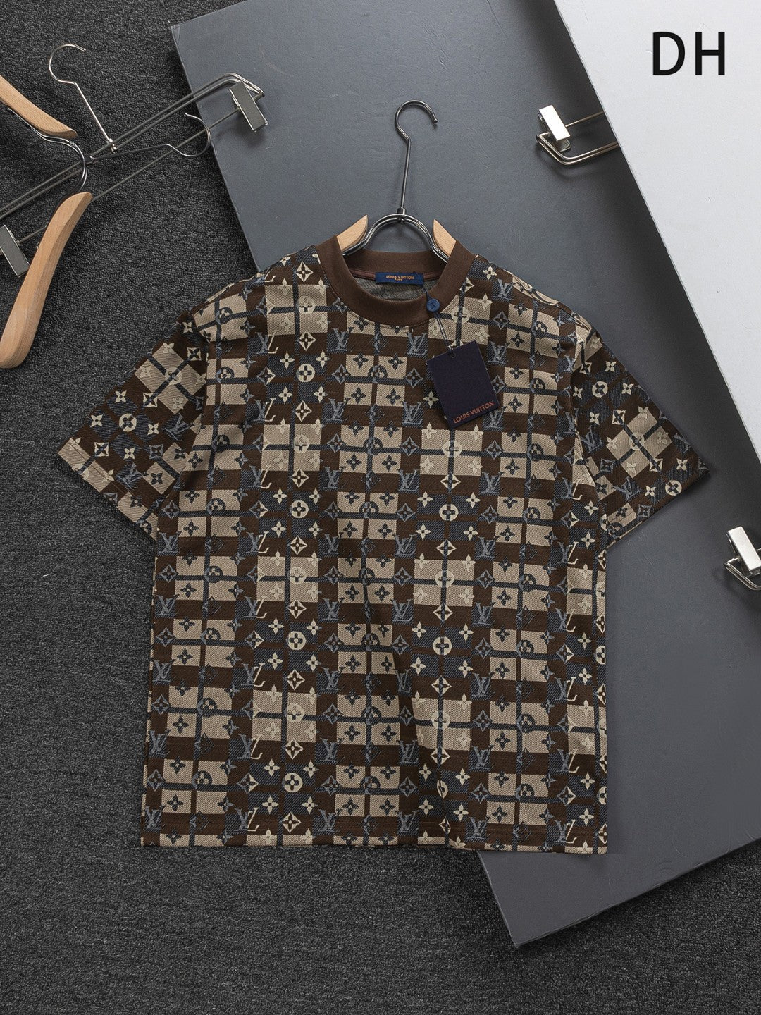 260306 New high-quality multi-color jacquard checkered T-shirt