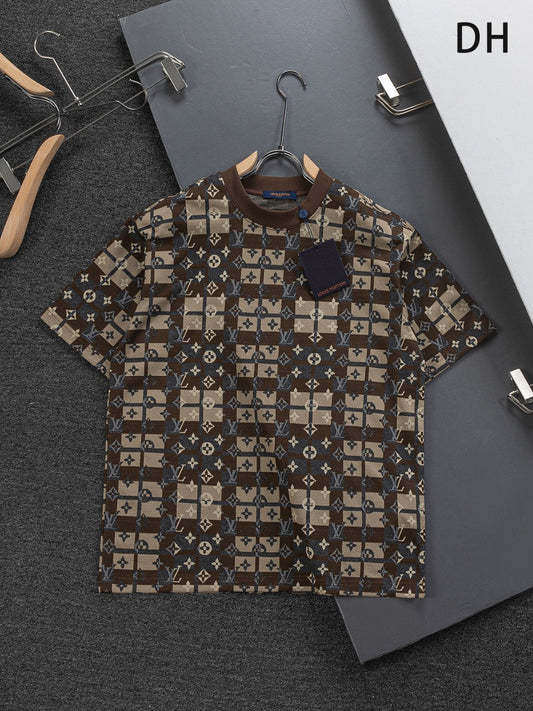 260306 New high-quality multi-color jacquard checkered T-shirt