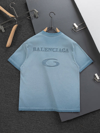 260306 New high-quality heavy-duty washed gradient-color embroidered patchwork T-shirt