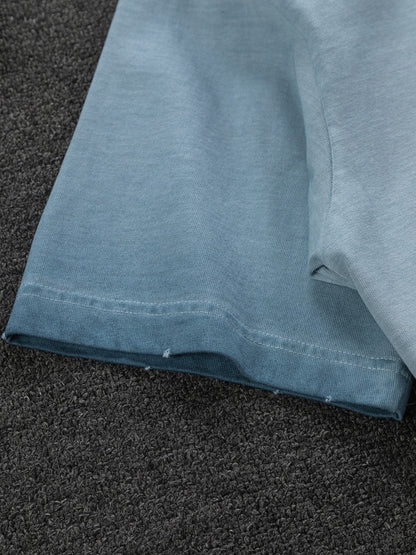 260306 New high-quality heavy-duty washed gradient-color embroidered patchwork T-shirt
