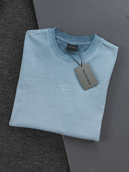 260306 New high-quality heavy-duty washed gradient-color embroidered patchwork T-shirt