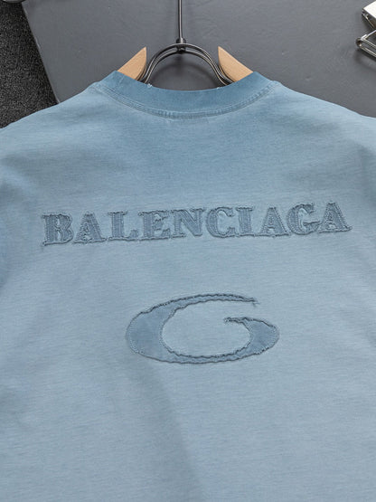 260306 New high-quality heavy-duty washed gradient-color embroidered patchwork T-shirt