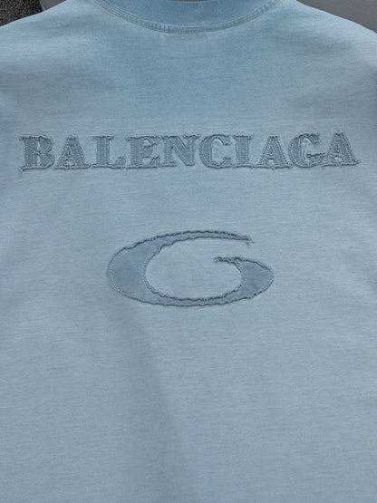 260306 New high-quality heavy-duty washed gradient-color embroidered patchwork T-shirt