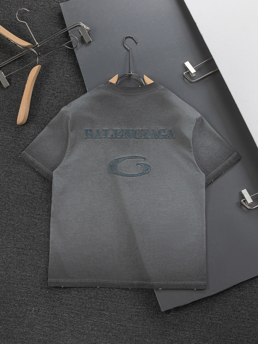 260306 New high-quality heavy-duty washed gradient-color embroidered patchwork T-shirt