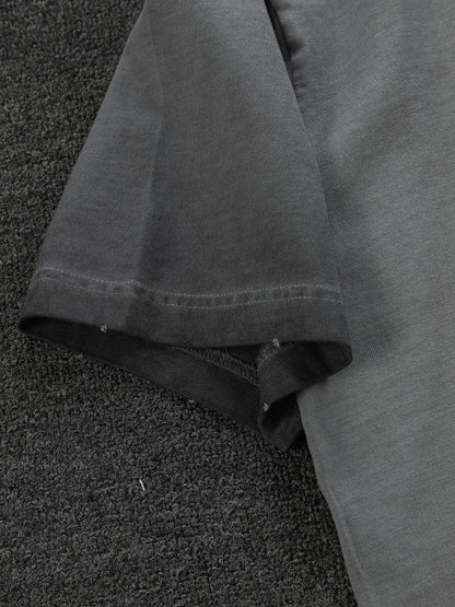 260306 New high-quality heavy-duty washed gradient-color embroidered patchwork T-shirt