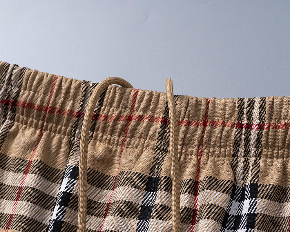 260306 New high-quality custom-made fabric checked knitted shorts
