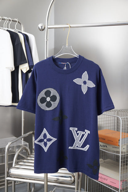 260306 New high-quality four-leaf clover letter embroidery knitted T-shirt