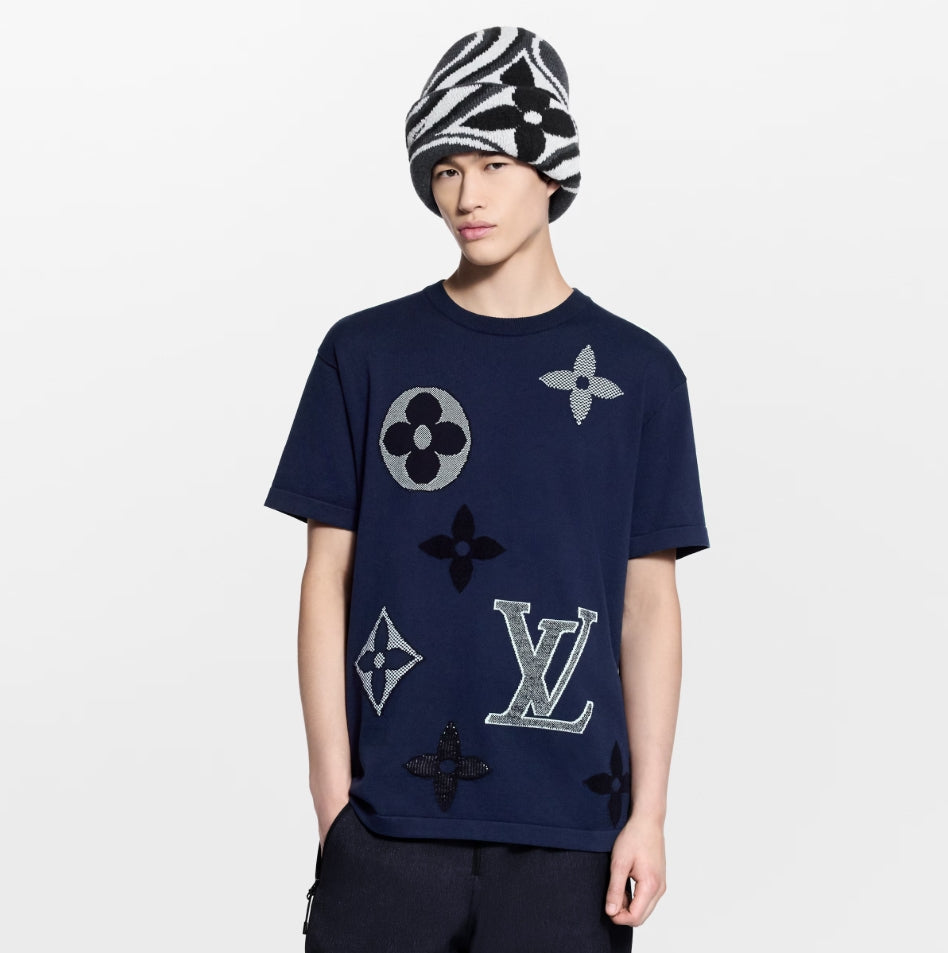 260306 New high-quality four-leaf clover letter embroidery knitted T-shirt