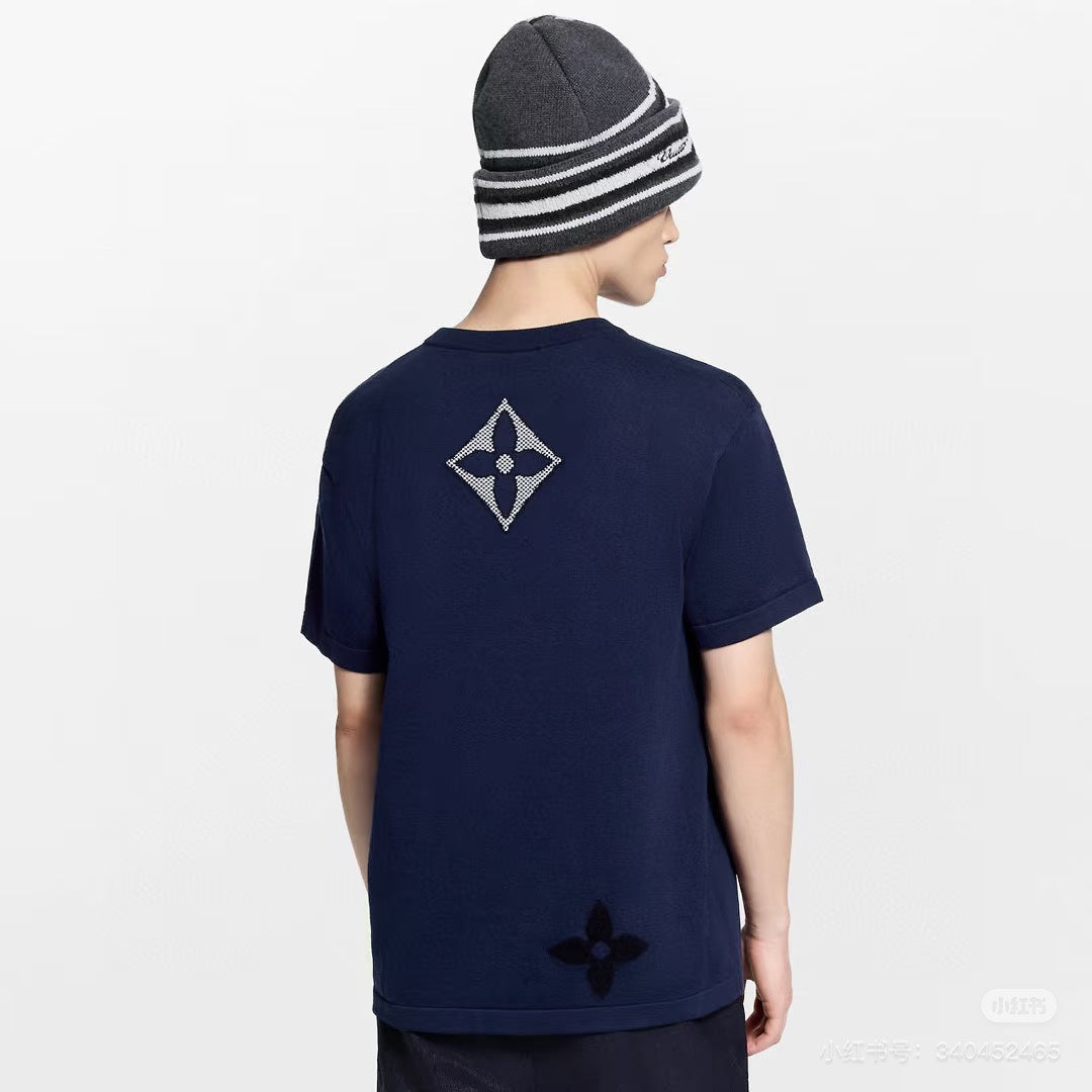 260306 New high-quality four-leaf clover letter embroidery knitted T-shirt