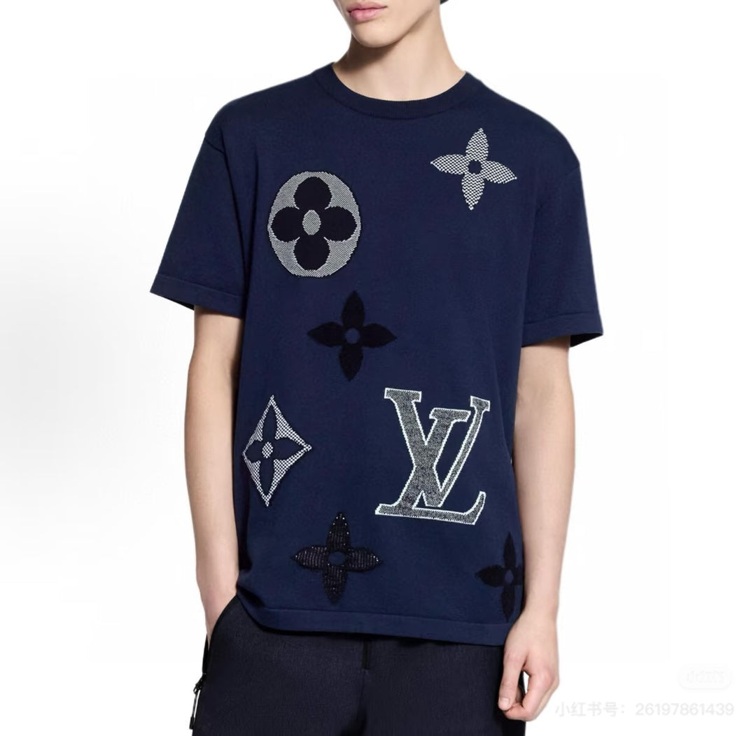 260306 New high-quality four-leaf clover letter embroidery knitted T-shirt