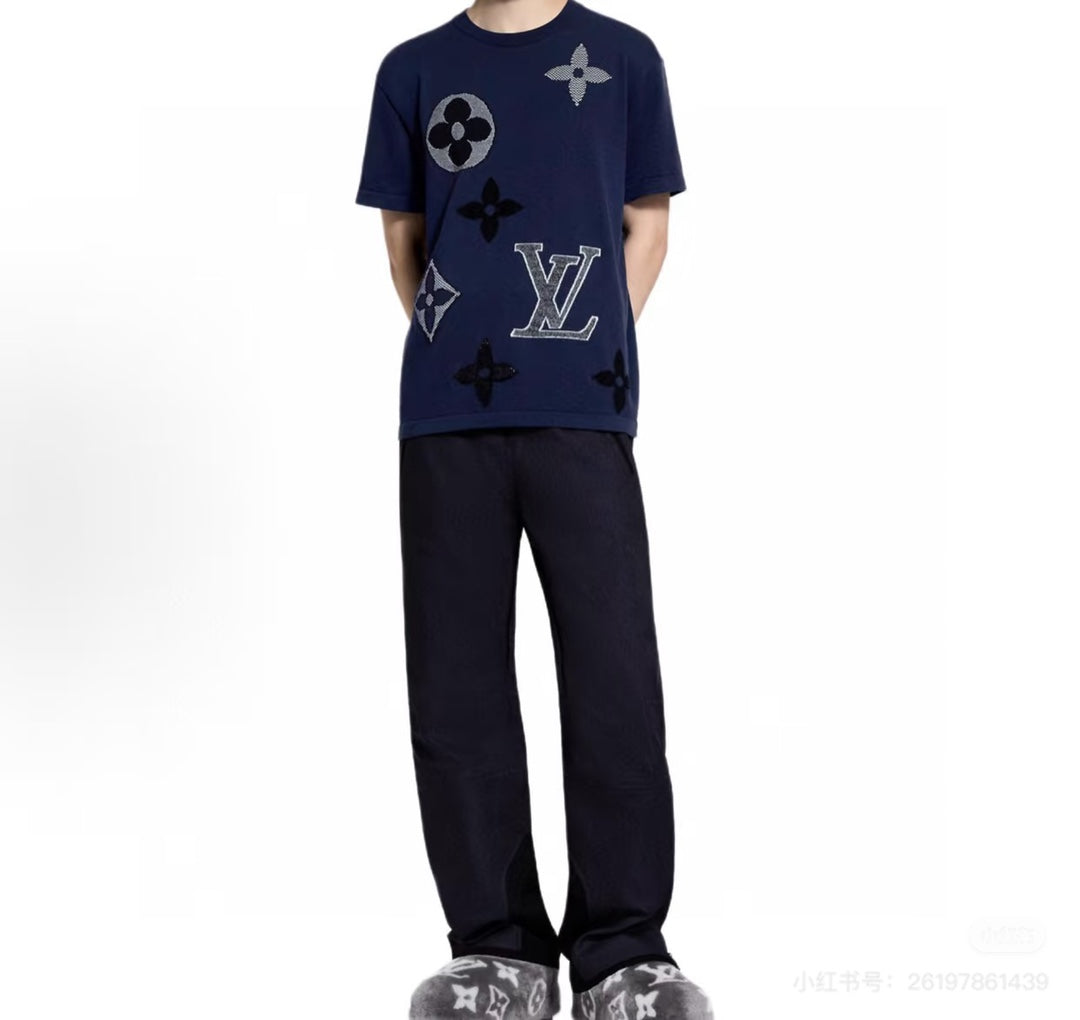 260306 New high-quality four-leaf clover letter embroidery knitted T-shirt