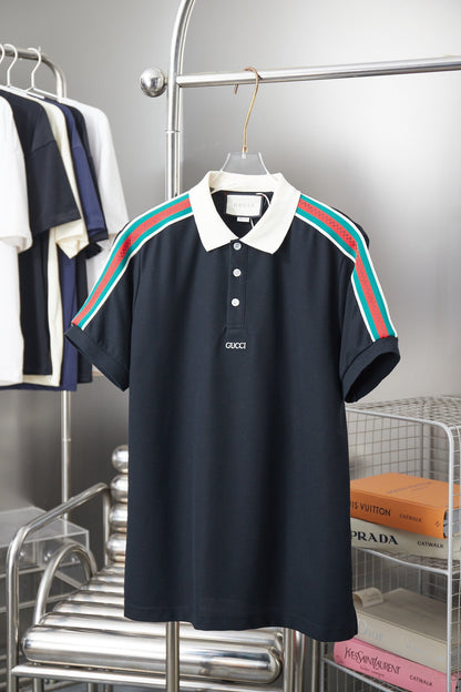 260306 New high-quality striped sleeve embroidered collar polo shirt