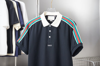 260306 New high-quality striped sleeve embroidered collar polo shirt