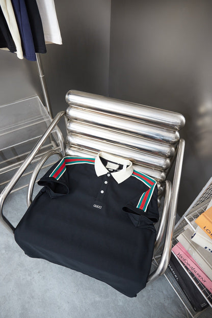 260306 New high-quality striped sleeve embroidered collar polo shirt