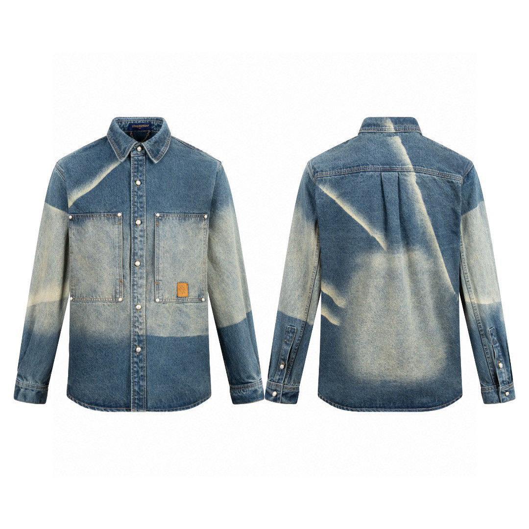 260306 New high-quality gradient vintage pocket denim jacket