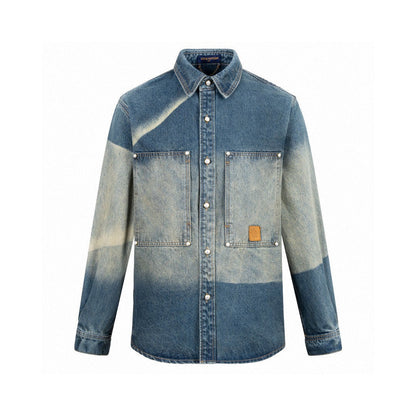 260306 New high-quality gradient vintage pocket denim jacket