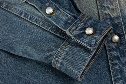 260306 New high-quality gradient vintage pocket denim jacket