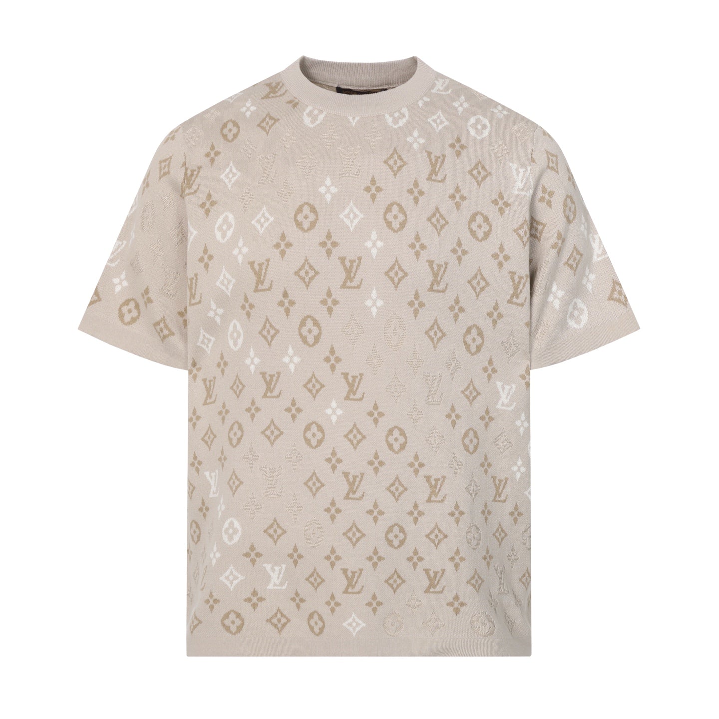 060311 New high-quality gradient-color woven-print jacquard wool blend round-neck T-shirt