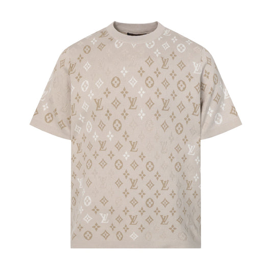 060311 New high-quality gradient-color woven-print jacquard wool blend round-neck T-shirt