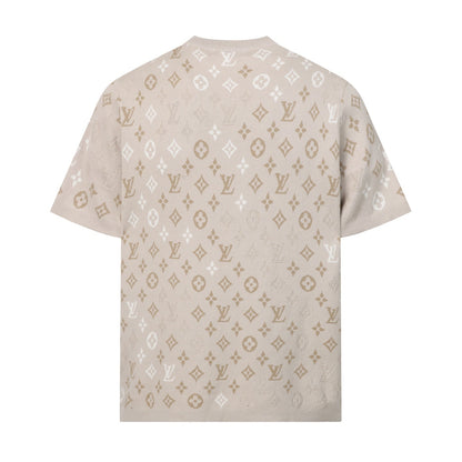 060311 New high-quality gradient-color woven-print jacquard wool blend round-neck T-shirt