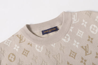 060311 New high-quality gradient-color woven-print jacquard wool blend round-neck T-shirt