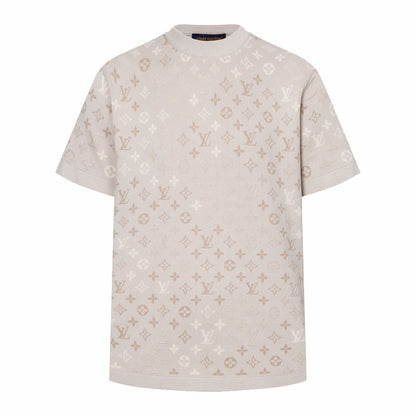 060311 New high-quality gradient-color woven-print jacquard wool blend round-neck T-shirt