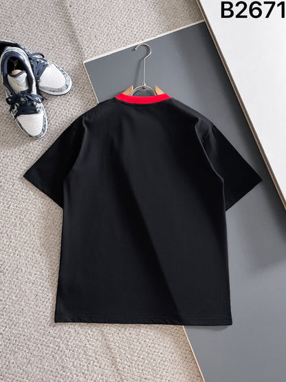 060311 New high-quality collared patchwork color-blocking T-shirt