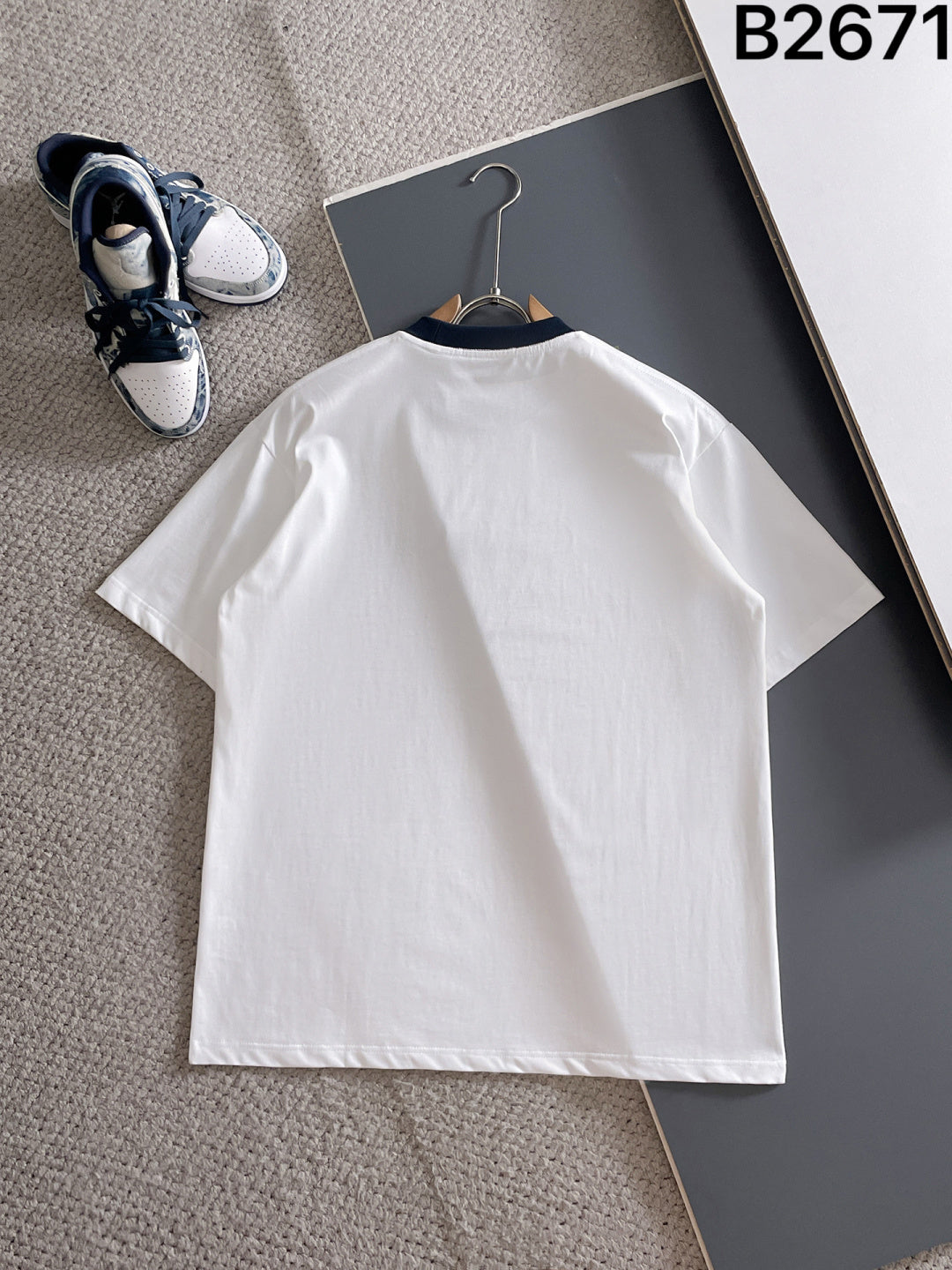 060311 New high-quality collared patchwork color-blocking T-shirt