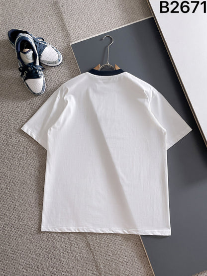 060311 New high-quality collared patchwork color-blocking T-shirt