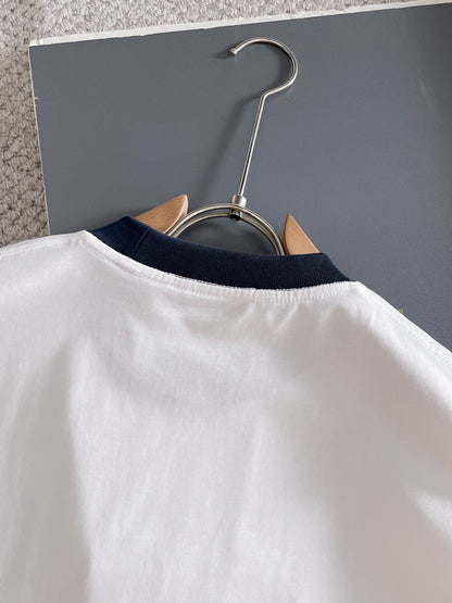 060311 New high-quality collared patchwork color-blocking T-shirt